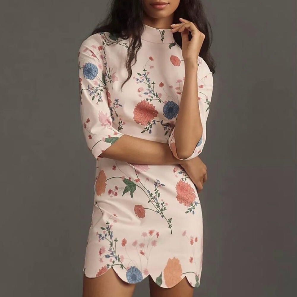Maeve by Anthropologie Mock Neck Stretch Shift Mini Dress Sz 12